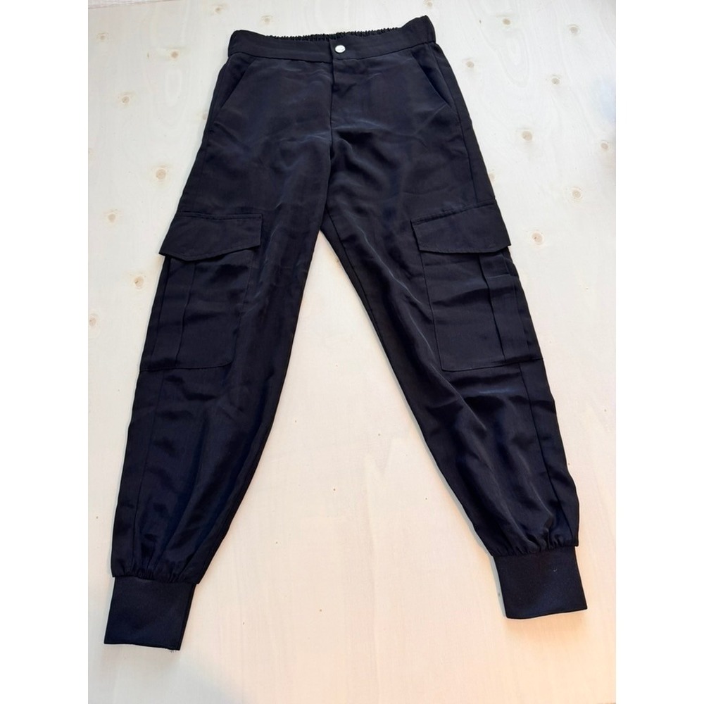 Zara Womens Black Lightweight Cargo Joggers Satin Feel Utility Pants XS